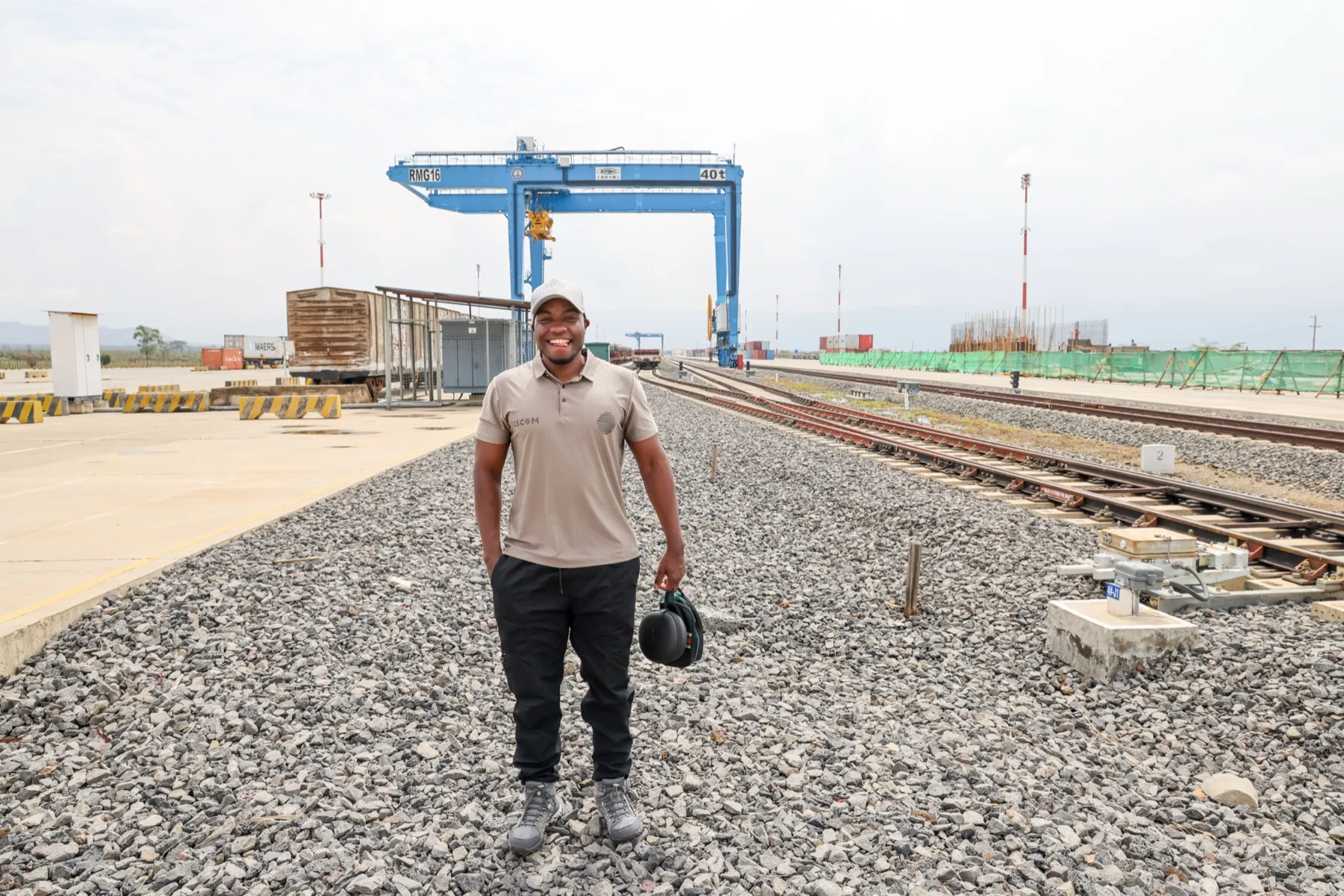 Inland container depot adjacent to Hells Gate — gantry crane, freight yard, Standard Gauge Railway